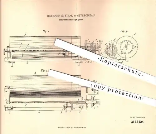 original Patent - Hofmann & Stark in Netzschkau , 1895 , Umspinnmaschine für Saiten , Flechten , Stricken , Spinnen !!!