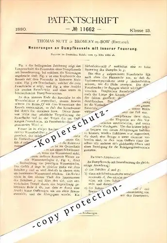 Original Patent - Thomas Nutt in Bromley by Bow , London , 1880 , Boiler with internal combustion !!!