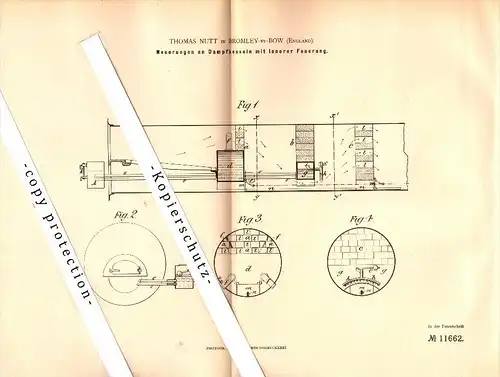 Original Patent - Thomas Nutt in Bromley by Bow , London , 1880 , Boiler with internal combustion !!!