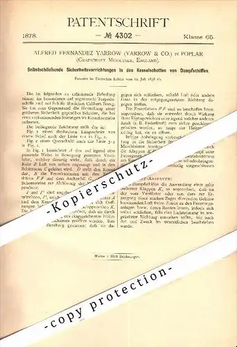 Original Patent - A.F. Yarrow in Poplar , Middlesex , 1878 , Security apparatus for steamships !!!