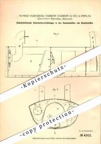 Original Patent - A.F. Yarrow in Poplar , Middlesex , 1878 , Security apparatus for steamships !!!