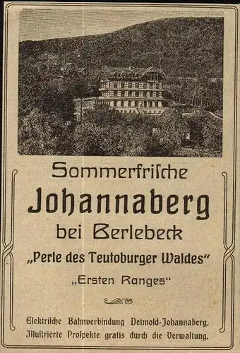 original Werbung - 1906 - Johannaberg b. Berlebeck , Detmold , Hotel , Restaurant !!!
