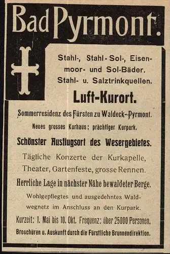 original Werbung - 1906 - Bad Pyrmont !!!