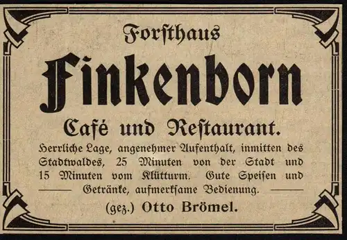 original Werbung - 1906 - Forsthaus Finkenborn , Otto Brömel , Cafe , Restaurant , Pension !!!