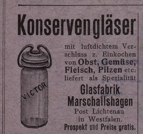 original Werbung - 1906 - Glasfabrik Marschallshagen , Post Lichtenau i. Westfalen , Glas  !!!