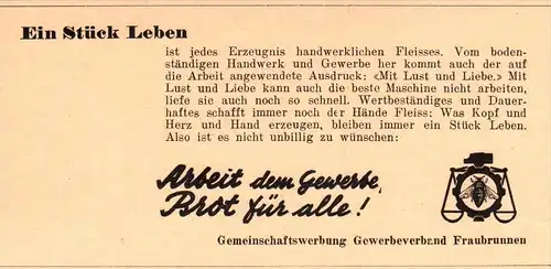 original Werbung - 1947 - Brot für alle , Gewerbeverband Fraubrunnen !!!