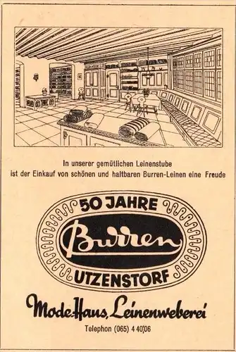 original Werbung - 1947 - Modehaus und Leinweberei in Utzenstorf  , Burren-Leinen !!!