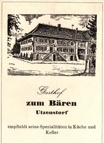 original Werbung - 1947 - Gasthof zum Bären in Utzenstorf , Hotel , Restaurant !!!