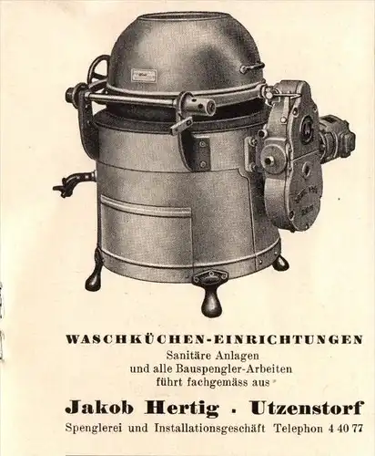 original Werbung - 1947 - Jakob Hertig in Utzenstorf , Waschküchen !!!