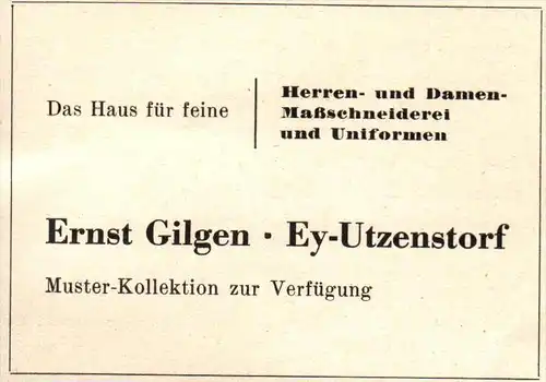 original Werbung - 1947 - Ernst Gilgen in Ey - Utzenstorf , Maßschneiderei , Uniform !!!
