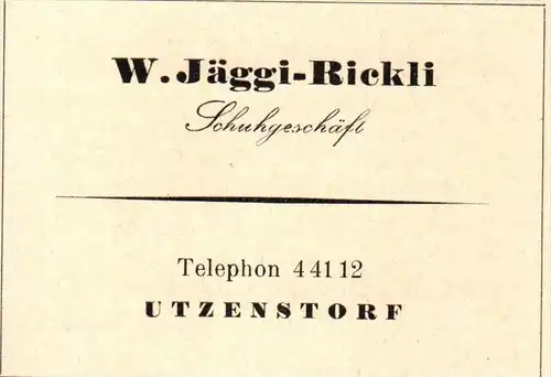 original Werbung - 1947 - W. Jäggi-Rickli in Utzenstorf , Schuhgeschäft , Schuhe !!!