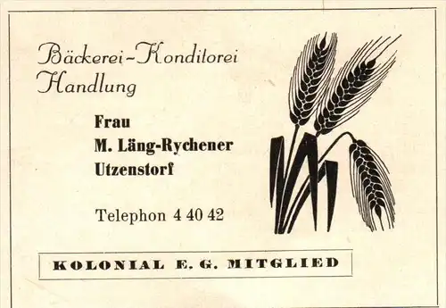 original Werbung - 1947 - M. Läng-Rychener in Utzenstorf , Bäckerei , Konditorei !!!