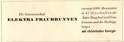 original Werbung - 1947 - ELEKTRA - Genossenschaft in Fraubrunnen , Elektrik , Bucheggberg !!!