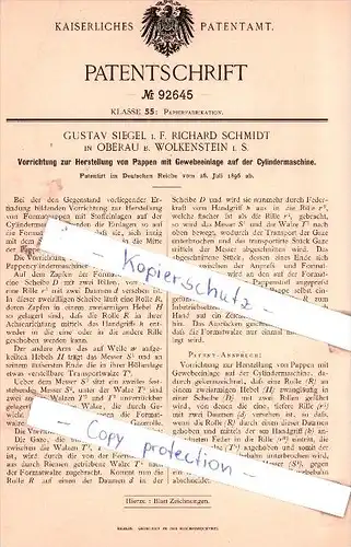 Original Patent - Gustav Siegel i. F. Richard Schmidt in Oberau b. Wolkenstein i. S. , 1896 , !!!