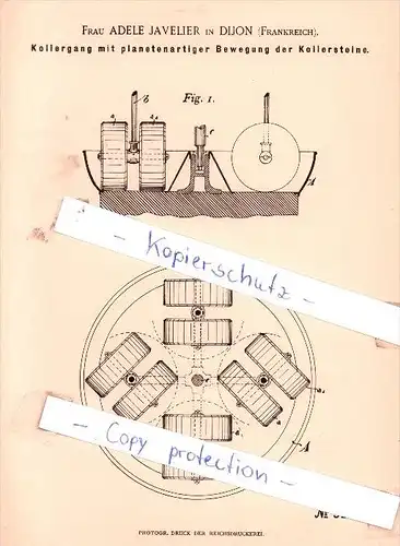 Original Patent - Frau Adele Javelier in Dijon , Frankreich , 1896 , Kollergang !!!