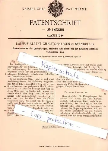 Original Patent - R. A. Christophersen in Svendborg , 1901 , Krawattenhalter für Umlegekragen !!!