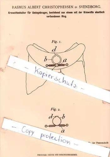 Original Patent - R. A. Christophersen in Svendborg , 1901 , Krawattenhalter für Umlegekragen !!!