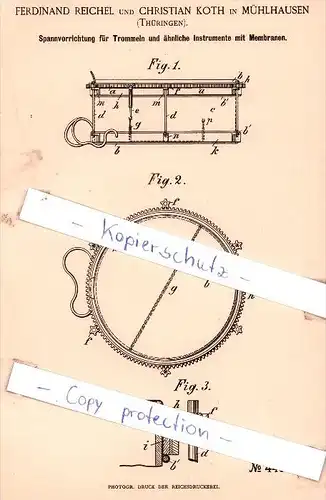 Original Patent - F. Reichel und C. Koth in Mühlhausen , Thüringen , 1888 , !!!