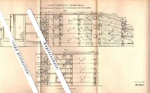 Original Patent - Auguste Gondrexon in Verviers , Belgien , 1893 , Apparat zum Trocknen von Textilien !!!