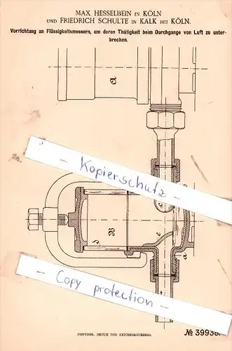 Original Patent -  Max Hesselbein in Köln und Friedrich Schulte in Kalk bei Köln , 1886 ,  !!!