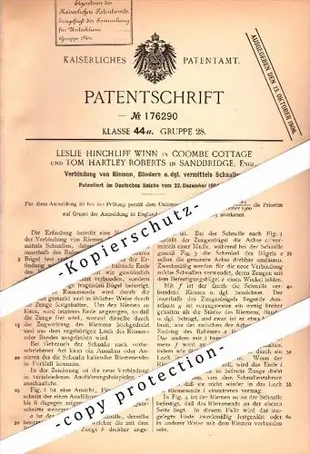 Original Patent - L. Winn in Coombe Cottage and T. Roberts in Sandbridge , 1904 , Connection of belts and bands !!!