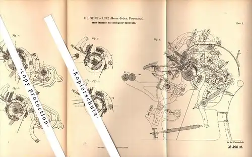 Original Patent - F.J. Grün à Lure , Haute-Saone , 1889 , Machine pour la filature !!!