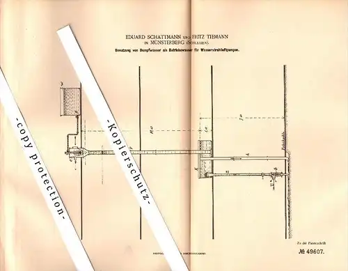 Original Patent -Eduard Schattmann und F. Tiemann in Münsterberg / Ziebice , 1889, Apparat für Dampfmaschine , Schlesien