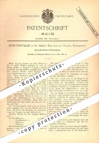 Original Patent - Léon Pontallié à Saint Malo , 1887 , Mercury pompe à air !!!