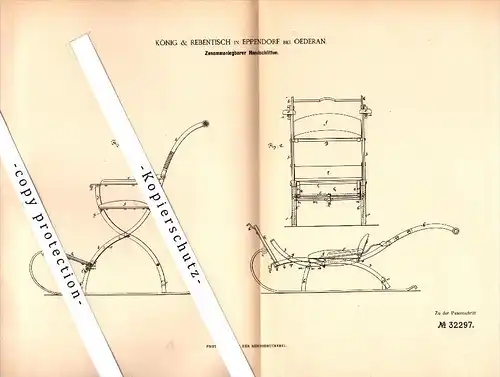 Original Patent - König & Rebentisch in Eppendorf b. Oederan , 1885 , zusammenlegbarer Handschlitten , Schlitten !!!