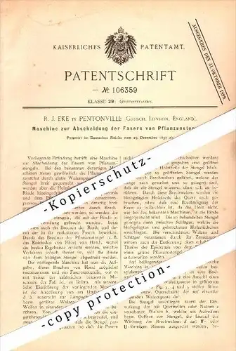 Original Patent - R.J. Eke in Pentonville , London , 1897 , Machine for the deposition of the fibers of plants !!!
