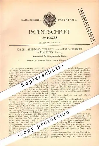 Original Patent - J. Curwen und Alfred Herbert in Plaistow , 1898, Detergent for lithographic stones , printing , London