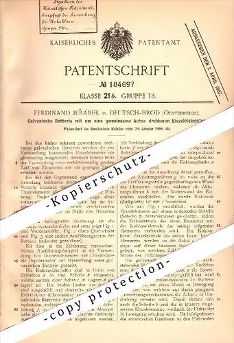 Original Patent - Ferdinand Jerábekin Deutschbrod / Havlickuv Brod , 1906 , galvanische Batterie !!!
