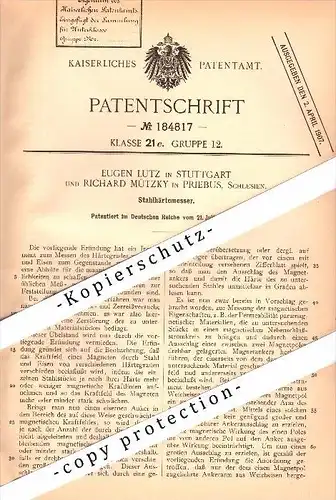 Original Patent - Richard Mützky in Priebus / Przewóz i. Schlesien , 1905 , Stahl-Härtemesser , Eugen Lutz in Stuttgart