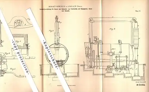 Original Patent - Horace Koechlin in Lörrach , Baden , 1889 , Kessel zur Behandlung von Textilien !!!