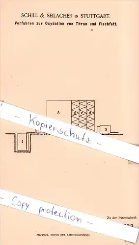 Original Patent - Schill & Seilacher in Stuttgart , 1886 , Oxydation von Thran und Fischfett !!!