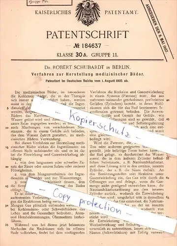 Original Patent - Dr. R. Schubardt in Berlin , 1905 , Herstellung medizinischer Bäder !!!