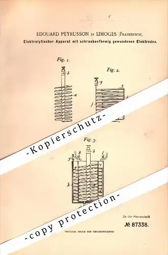 Original Patent - Edouard Peyrusson à Limoges , 1895 , appareil électrolytique !!!