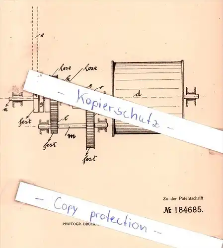 Original Patent - E. Lommatzsch in Bösdorf i. S. , 1905 , Antriebsvorgelege für Waschmaschinen !!!