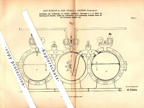 Original Patent - Just Buisson & Alex Ciurcu à Angers , 1886 , Appareil pour les navires et aéronefs , Angeres !!!