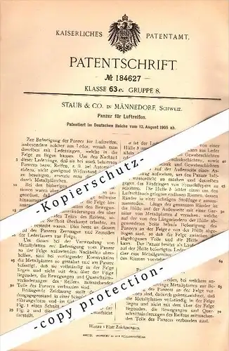 Original Patent - Staub & Co. in Männedorf , Schweiz , 1905 , Panzer für Luftreifen , Reifen !!!