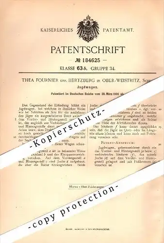 Original Patent - Thea Fournier , geb. Hertzberg in Ober-Weistritz , Schlesien  , 1906 , Jagdwagen , Bystrzyca Górna !!!
