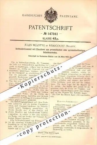 Original Patent - Jules Mélotte in Remicourt , Belgien , 1902 , Schleudertrommel mit prismatischen Scheidewänden !!!