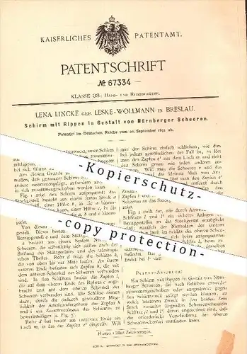 original Patent - Lena Lincke geb. Leske-Wollmann in Breslau , 1891 , Schirm mit Nürnberger Schere , Sonnenschirm !!!