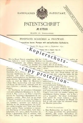 original Patent - Ferdinand Schröder in Pritzwalk , 1892 , Kraftmaschine , Pumpe , Dampfmaschine , Dampf , Motor !!!