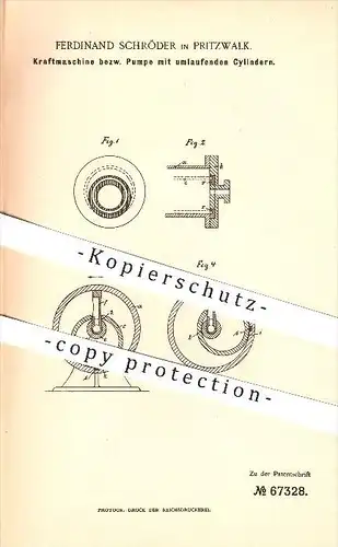 original Patent - Ferdinand Schröder in Pritzwalk , 1892 , Kraftmaschine , Pumpe , Dampfmaschine , Dampf , Motor !!!