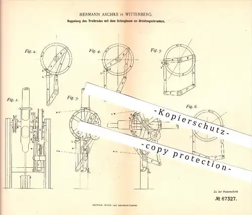 original Patent - Hermann Aschke in Wittenberg , 1892 , Kupplung an Schranken , Bahnschranke , Eisenbahn !!!