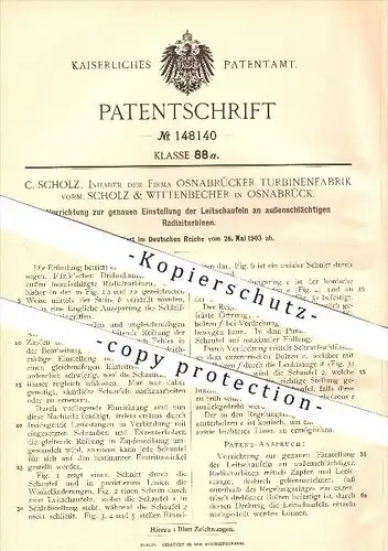 original Patent - C. Scholz , Osnabrücker Turbinenfabrik , Scholz & Wittenbrecher in Osnabrück , 1903 , Radialturbine !!