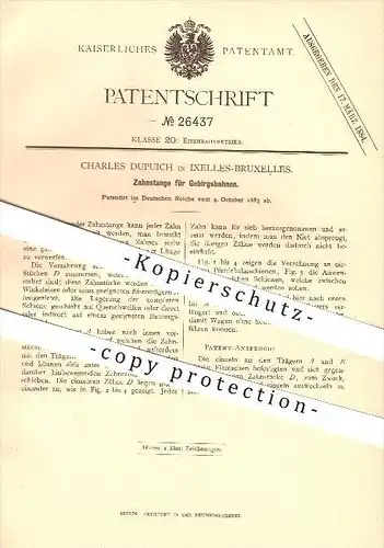 original Patent - Charles Dupuich in Ixelles-Bruxelles , 1883 , Zahnstange für Gebirgsbahnen , Eisenbahn , Lokomotive !!