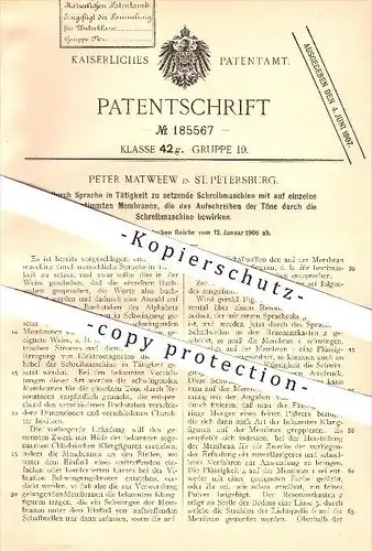 original Patent - Peter Matweew in St. Petersburg , Russland ,1906 , Schreibmaschine , Schreiben , Alphabet , Buchstaben