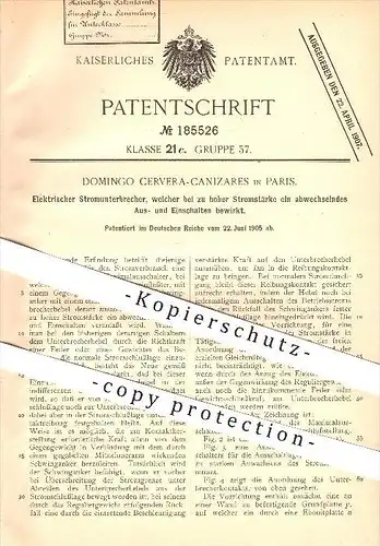 original Patent - Domingo Cervera-Canizares in Paris , 1905 , Elektrischer Stromunterbrecher , Strom , Elektrik !!!
